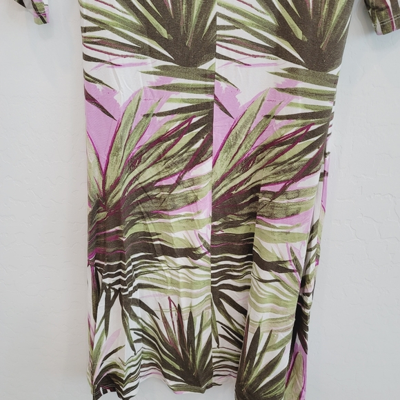 Plant Print Dress Green White and Pink - Picture 9 of 13